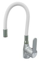 Смеситель однорычажный Центр сантехники СМ 27/22ш М40 с гибким утка силиконовым изливом D24, белый