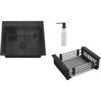 Кухонная мойка РМС MR-5050BL Matte, 50 см с раздвижной корзиной и дозатором, графит