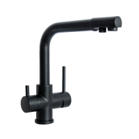 Смеситель для кухни высокий с прямоугольным изливом Gross Aqua Ecolife, черный 3120609MB с подключением к фильтру