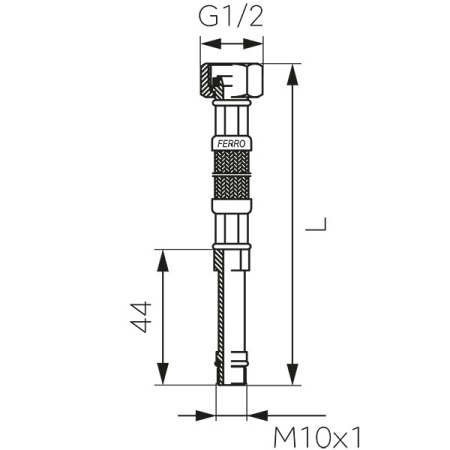 Гибкая подводка 35см 1/2" x M10x1 сталь. опл. с длинн.наконечником