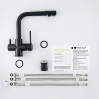 Смеситель для кухни высокий с прямоугольным изливом Gross Aqua Ecolife, черный 3120609MB с подключением к фильтру