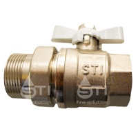 Кран с накидной гайкой латунь шаровой Эльф 3665 STI Ду25 бабочка неполнопроходной
