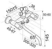 Смеситель в/д Центр Сантехники ЦС-СМ 600/5.1-4 К М_Крест плоский излив L-350 мм ИМП СМ504051