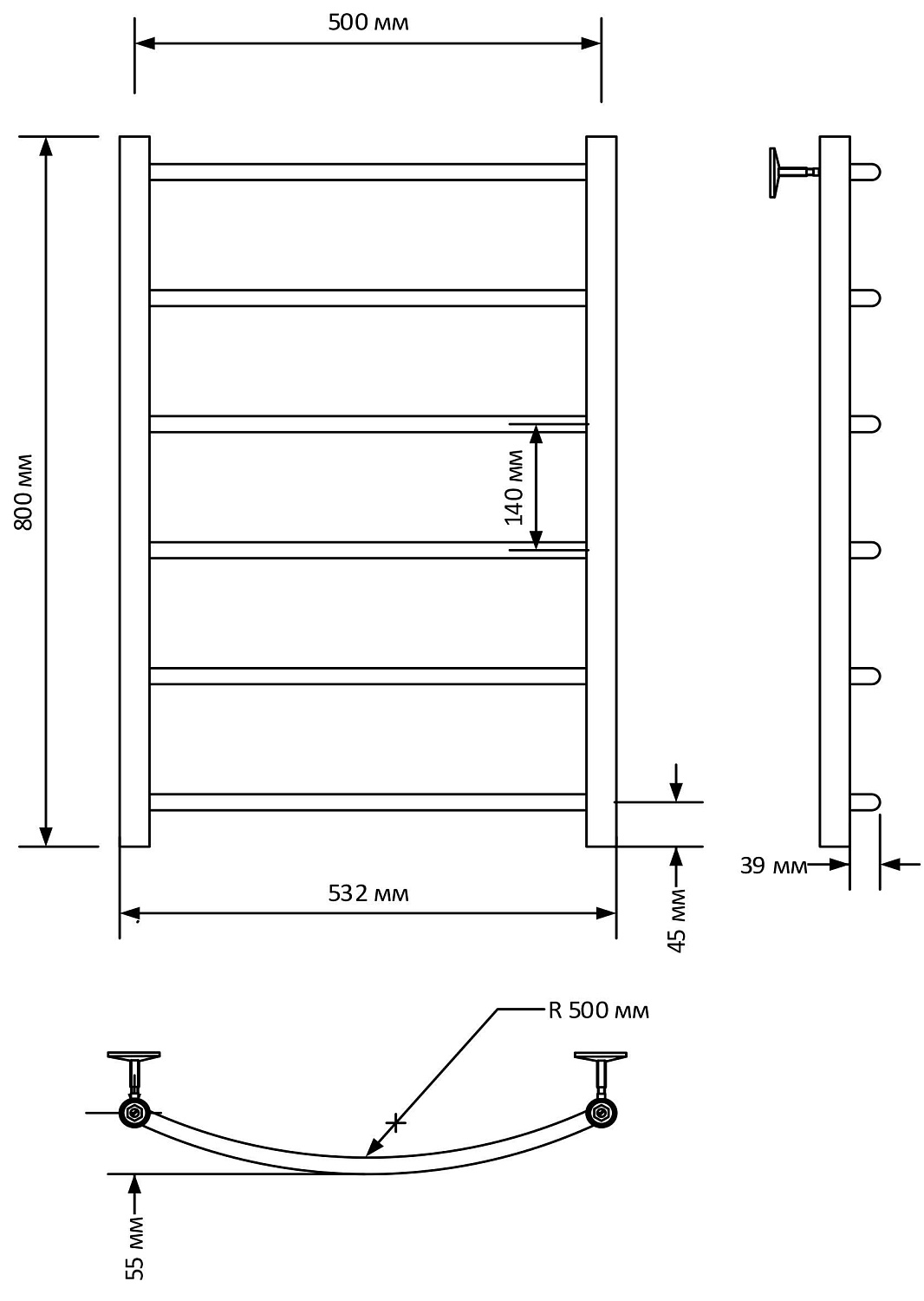 Полотенцесушитель Indigo Arc б/п (в.р.1/2") 80/50 (к-1, Полиров.) LAW80-50