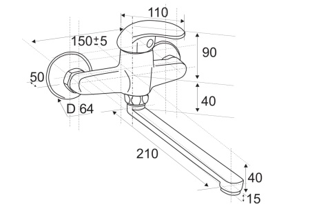 Смеситель настенный однорычажный Центр Сантехники ЦС-СМ 294-2 D35 М42 плоский излив L-220 мм. СТ300503